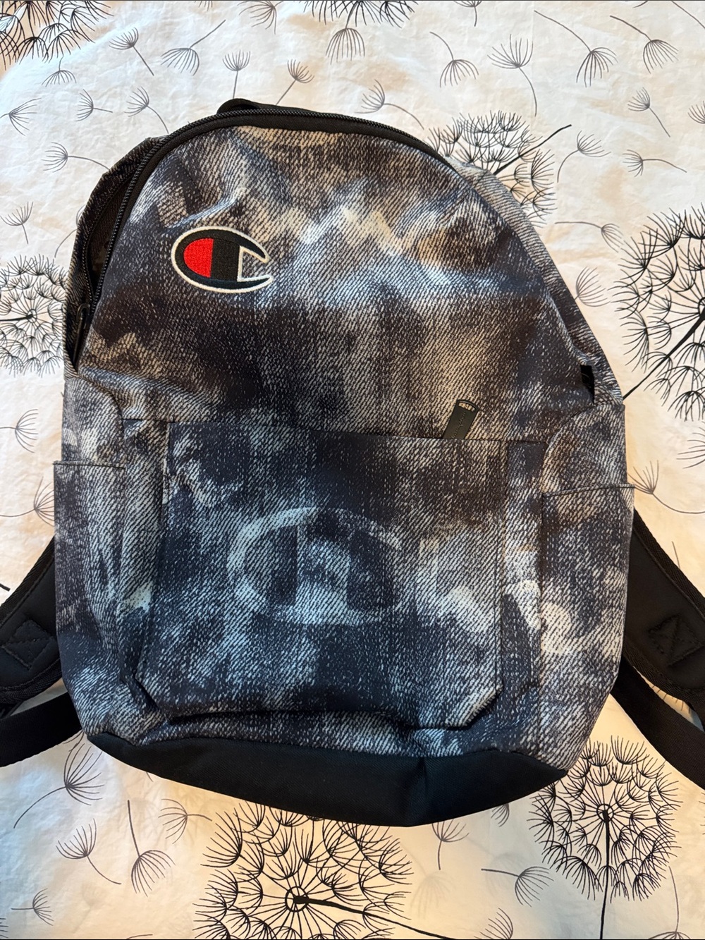 Small Size Champion Black and Gray Tie-Dye Logo Backpack